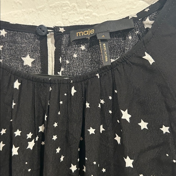 Maje Retoile Star Print Asymmetrical Black and White Midi Dress - Picture 3 of 5